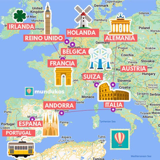 Mapa de la ruta del Tour por Europa
